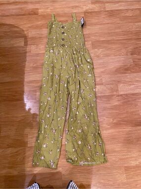 art class Olive Green Floral Smocked Jumpsuit Girls large